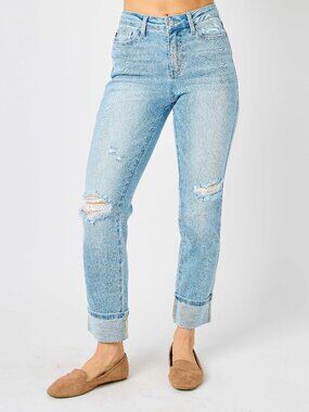 Judy Blue NWT Americana Flag Cuff Boyfriend